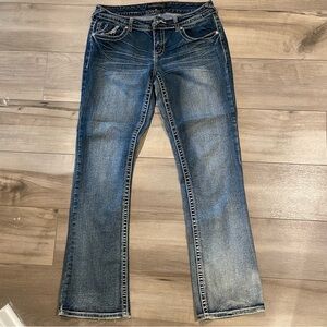 Forever 21 Blue Straight Leg Jeans with Distressed Details